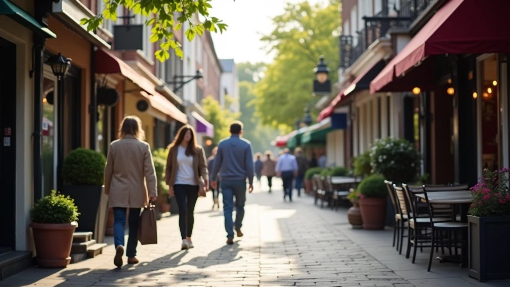 Neighborhood street scene showing local shops, cafes, and pedestrians enjoying Holland Village atmosphere