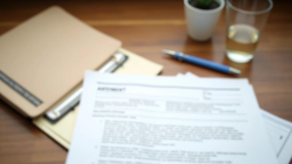 Close-up of signed lease document with pen on wooden desk, documents organized, professional setting